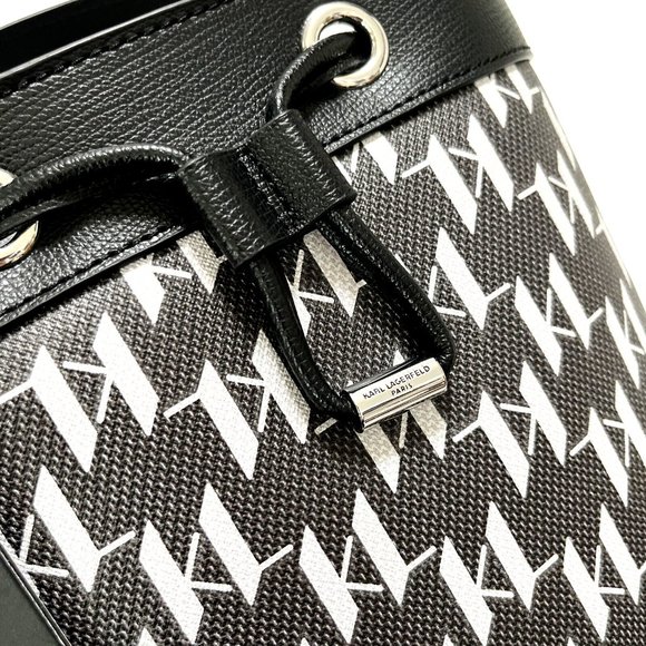 Karl Lagerfeld Paris Adele Logo Monogram Bucket Bag Black Gray Crossbody NWT - Picture 6 of 12